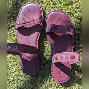 Simple - Double Band Flat Sandals Embellished | Size 7.5 | Burgundy Wine
